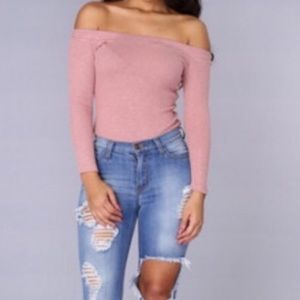 Off the shoulder Ribbed bodysuit